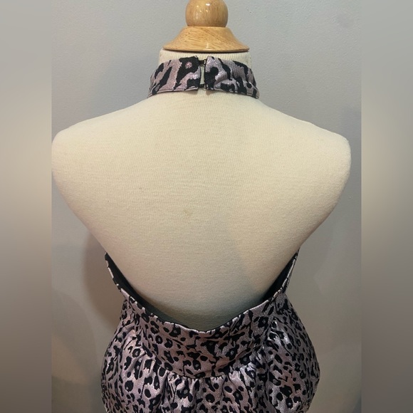 Leopard Print Metallic Pink Peplum Halter M - Picture 4 of 5